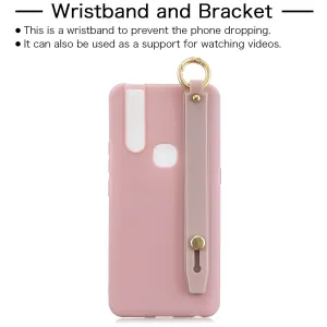 For VIVO V15 Simple Solid Color Chic Wrist Rope Bracket Matte TPU Anti-scratch Non-slip Protective Cover Back Case 11 Lotus pink