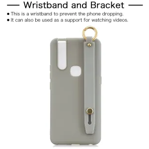 For VIVO V15 Simple Solid Color Chic Wrist Rope Bracket Matte TPU Anti-scratch Non-slip Protective Cover Back Case 12 gray