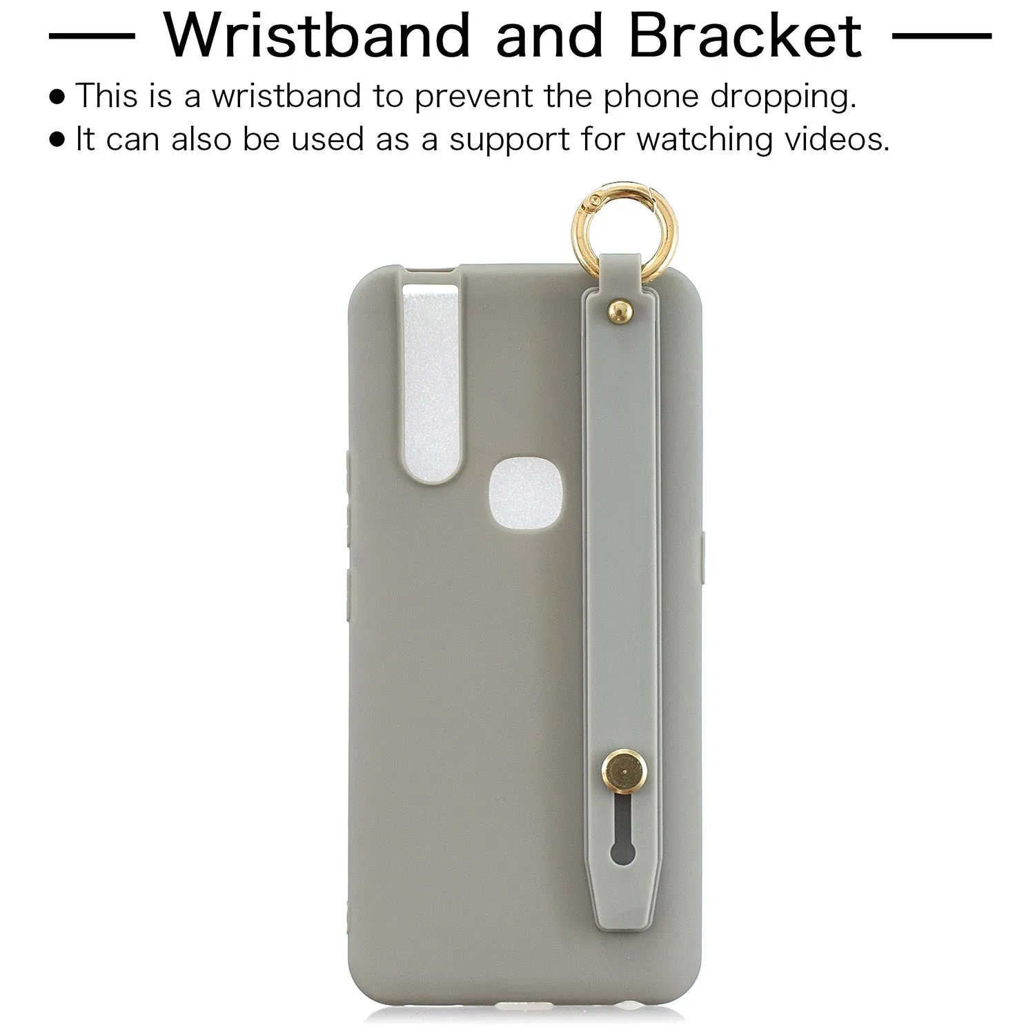 For VIVO V15 Simple Solid Color Chic Wrist Rope Bracket Matte TPU Anti-scratch Non-slip Protective Cover Back Case 12 gray