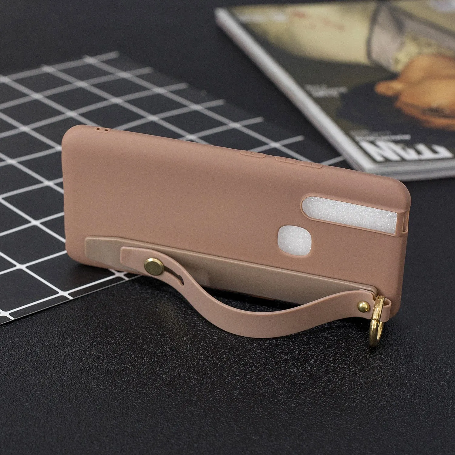 For VIVO V15 Simple Solid Color Chic Wrist Rope Bracket Matte TPU Anti-scratch Non-slip Protective Cover Back Case 12 gray