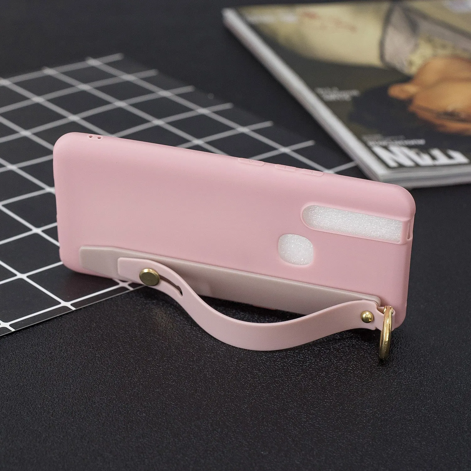 For VIVO V15 Simple Solid Color Chic Wrist Rope Bracket Matte TPU Anti-scratch Non-slip Protective Cover Back Case 9 coffee