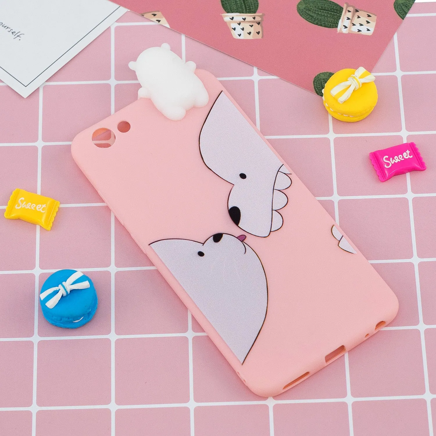 For VIVO Y71 3D Cute Coloured Painted Animal TPU Anti-scratch Non-slip Protective Cover Back Case Big white bear