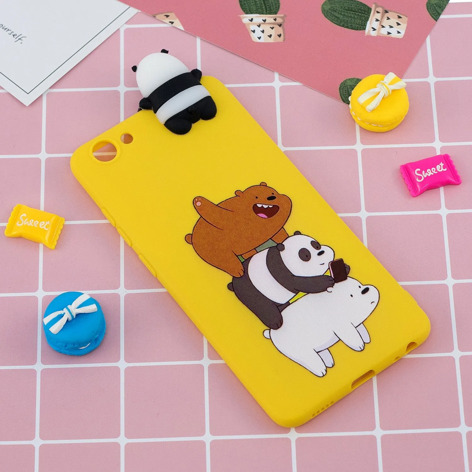 For VIVO Y71 3D Cute Coloured Painted Animal TPU Anti-scratch Non-slip Protective Cover Back Case Striped bear