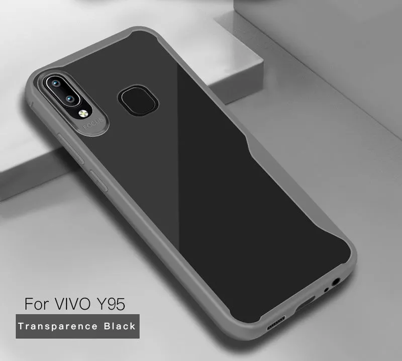 For VIVO Y95 /Y91 with fingerprint hole Ultra Slim Translucent Non-slip Shockproof TPU Back Cover  Transparent gray