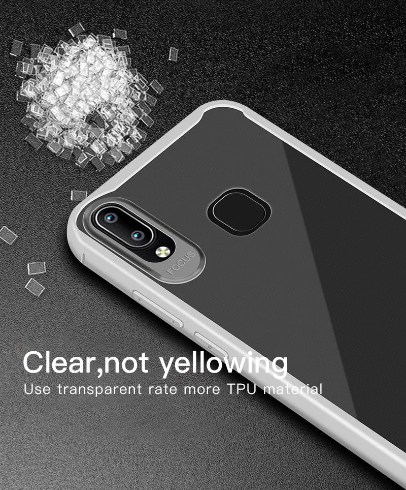 For VIVO Y95 /Y91 with fingerprint hole Ultra Slim Translucent Non-slip Shockproof TPU Back Cover  Transparent gray