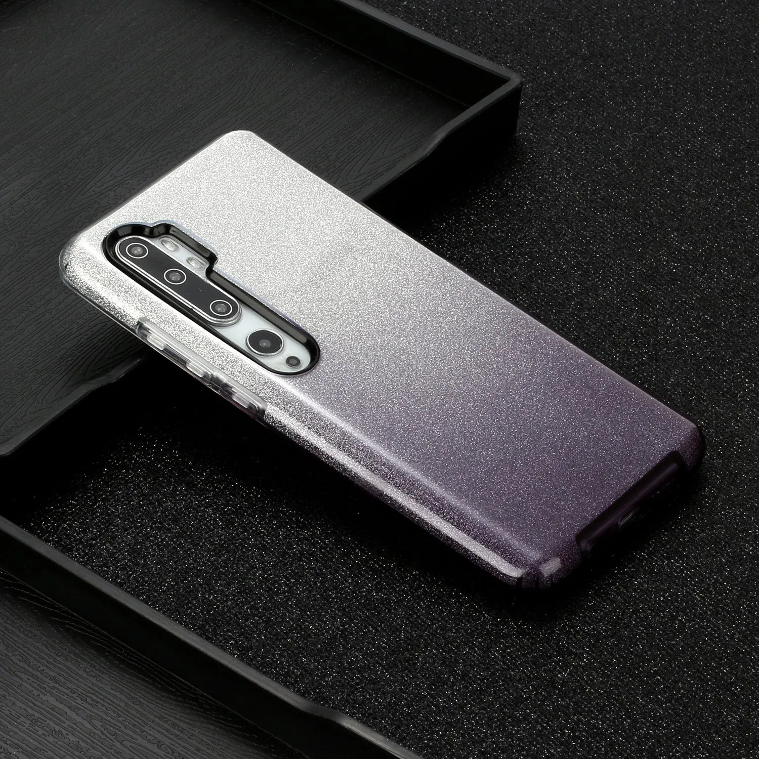 For XIAOMI CC9E/A3/10/10 PRO/K20/K20 pro Phone Case Gradient Color Glitter Powder Phone Cover with Airbag Bracket black