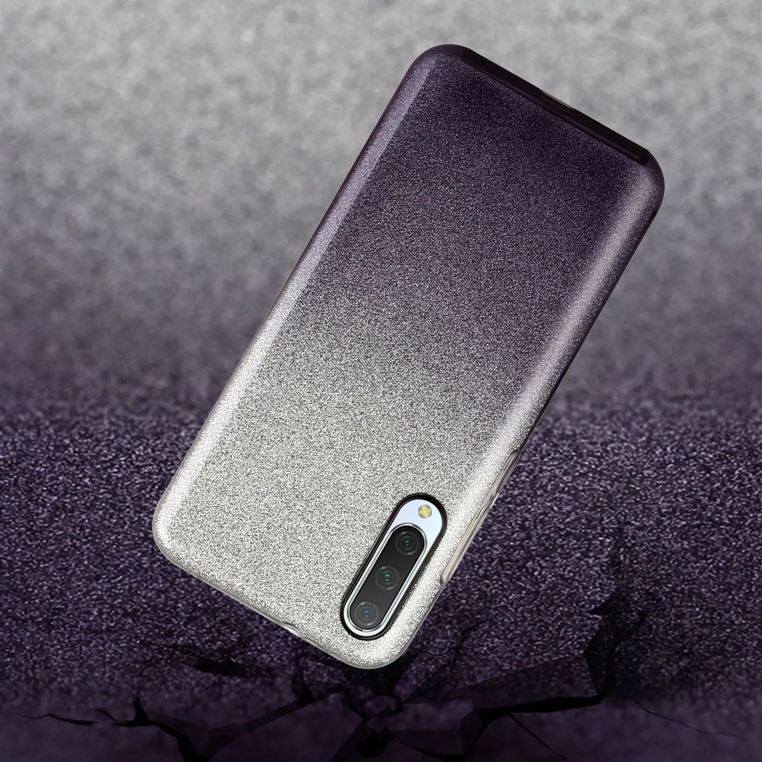 For XIAOMI CC9E/A3/10/10 PRO/K20/K20 pro Phone Case Gradient Color Glitter Powder Phone Cover with Airbag Bracket black