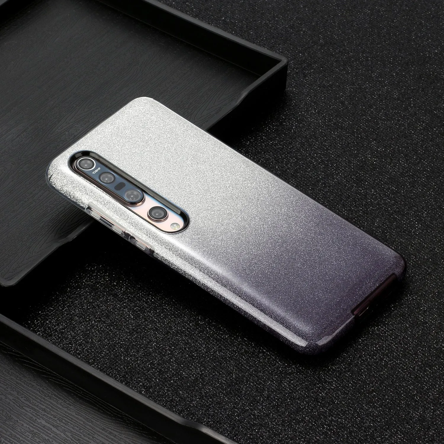 For XIAOMI CC9E/A3/10/10 PRO/K20/K20 pro Phone Case Gradient Color Glitter Powder Phone Cover with Airbag Bracket black