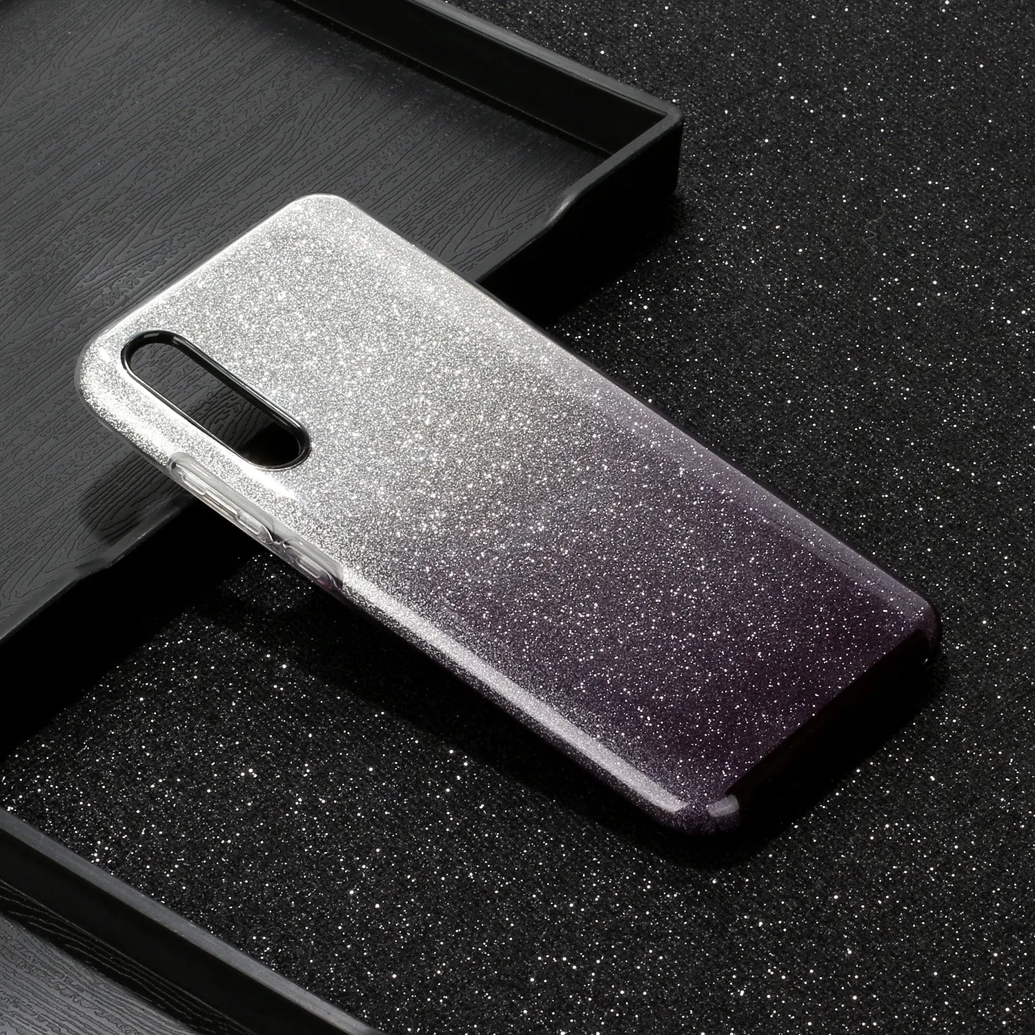 For XIAOMI CC9E/A3/10/10 PRO/K20/K20 pro Phone Case Gradient Color Glitter Powder Phone Cover with Airbag Bracket black