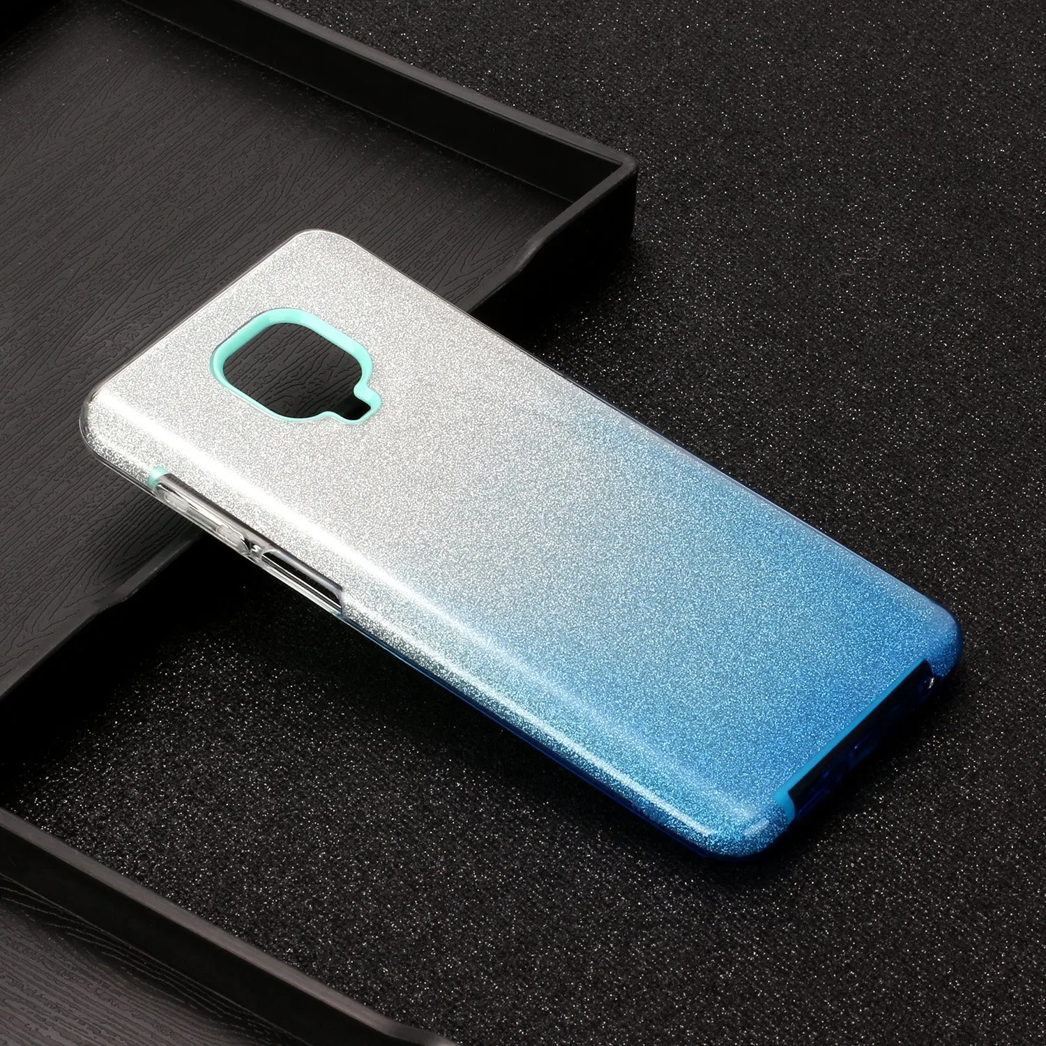 For XIAOMI CC9E/A3/10/10 PRO/K20/K20 pro Phone Case Gradient Color Glitter Powder Phone Cover with Airbag Bracket blue