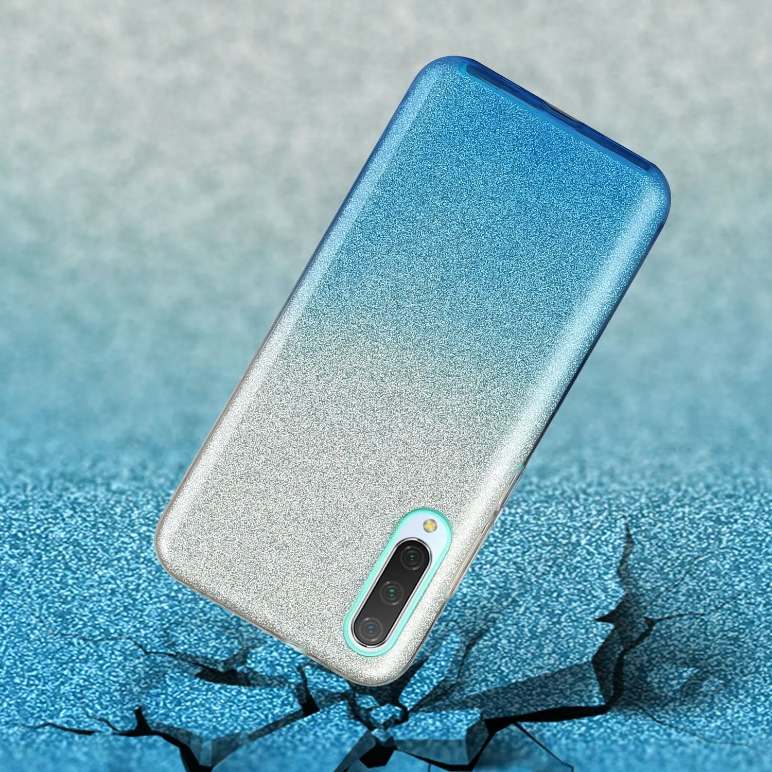 For XIAOMI CC9E/A3/10/10 PRO/K20/K20 pro Phone Case Gradient Color Glitter Powder Phone Cover with Airbag Bracket blue