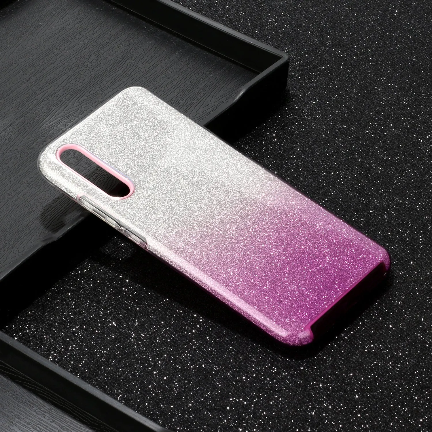 For XIAOMI CC9E/A3/10/10 PRO/K20/K20 pro Phone Case Gradient Color Glitter Powder Phone Cover with Airbag Bracket blue