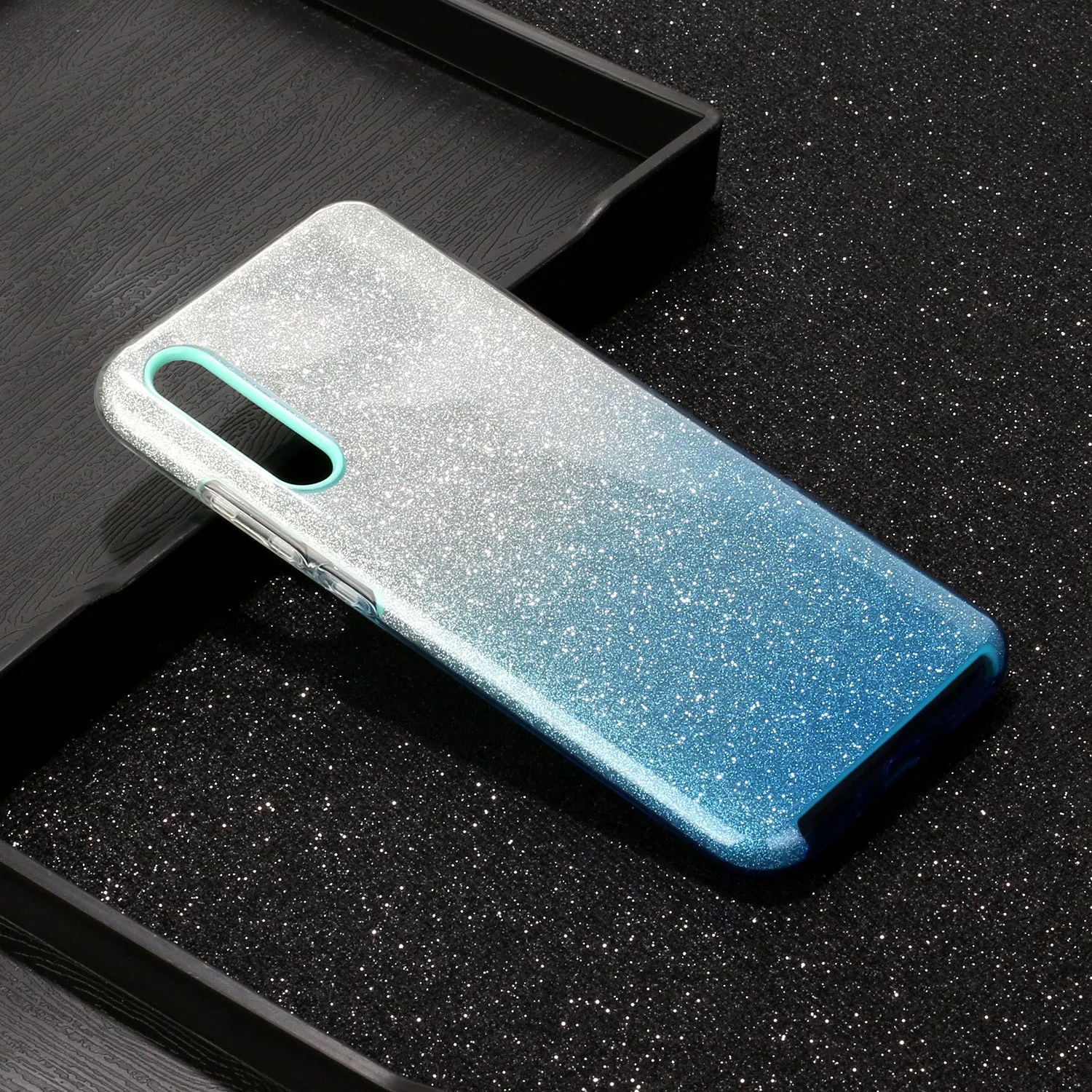 For XIAOMI CC9E/A3/10/10 PRO/K20/K20 pro Phone Case Gradient Color Glitter Powder Phone Cover with Airbag Bracket blue