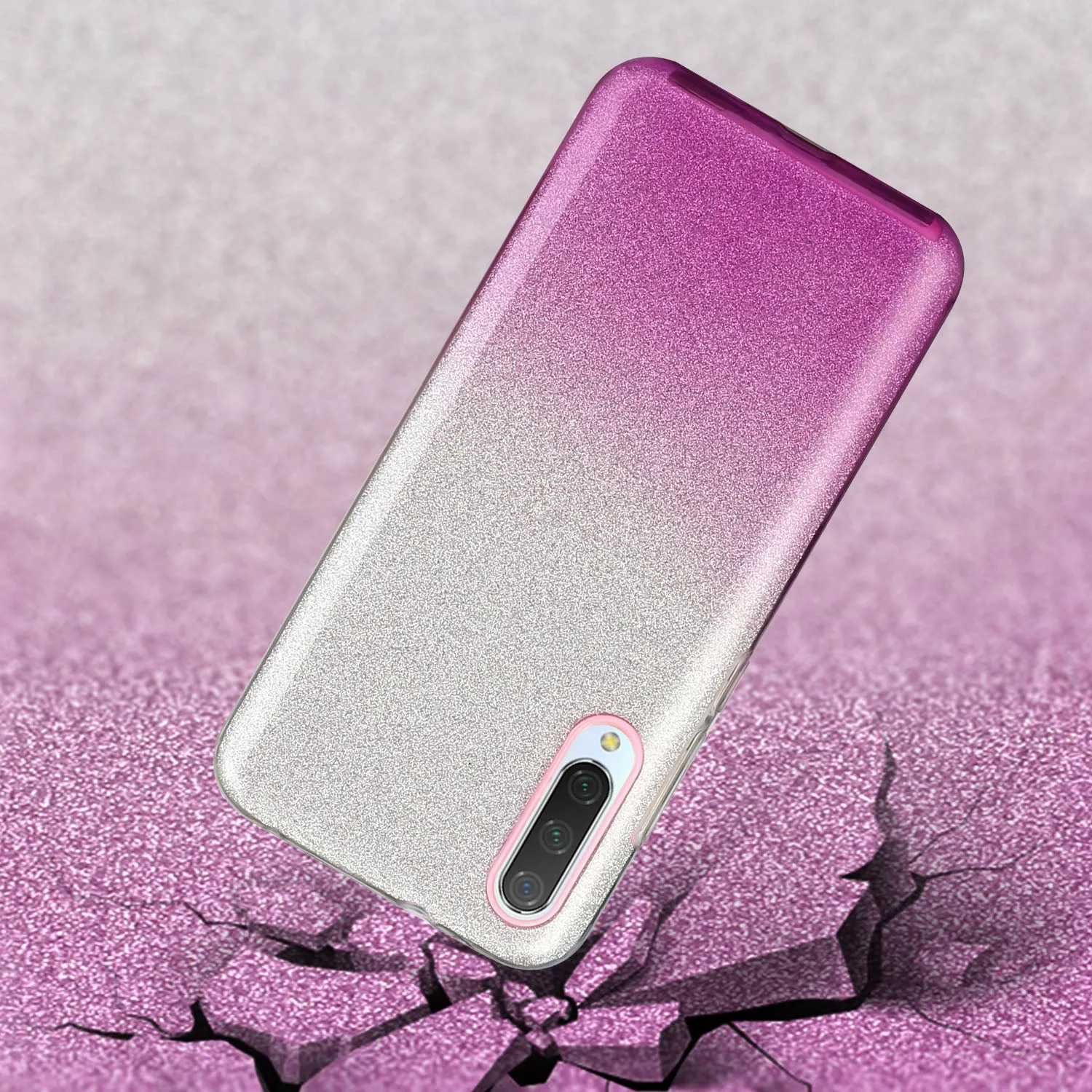 For XIAOMI CC9E/A3/10/10 PRO/K20/K20 pro Phone Case Gradient Color Glitter Powder Phone Cover with Airbag Bracket blue