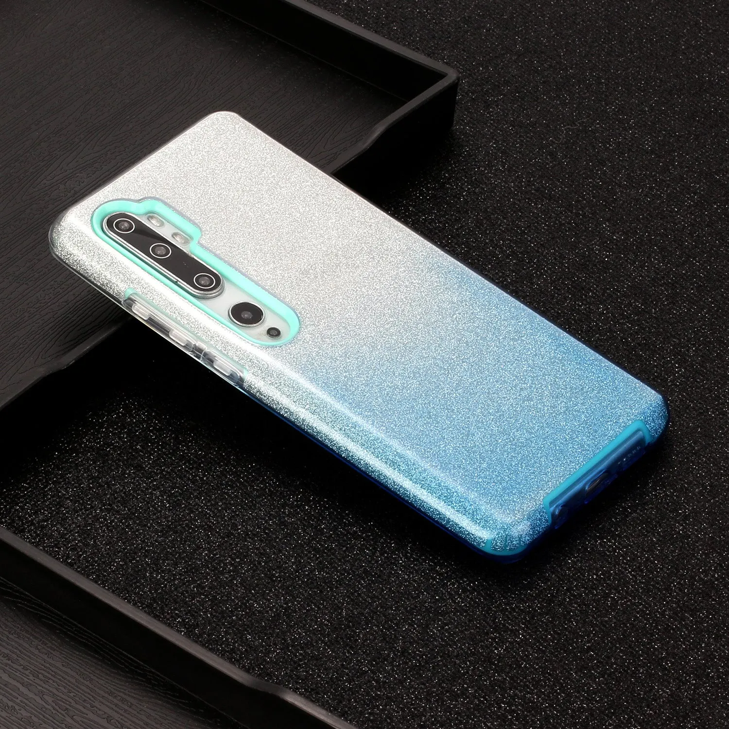 For XIAOMI CC9E/A3/10/10 PRO/K20/K20 pro Phone Case Gradient Color Glitter Powder Phone Cover with Airbag Bracket blue
