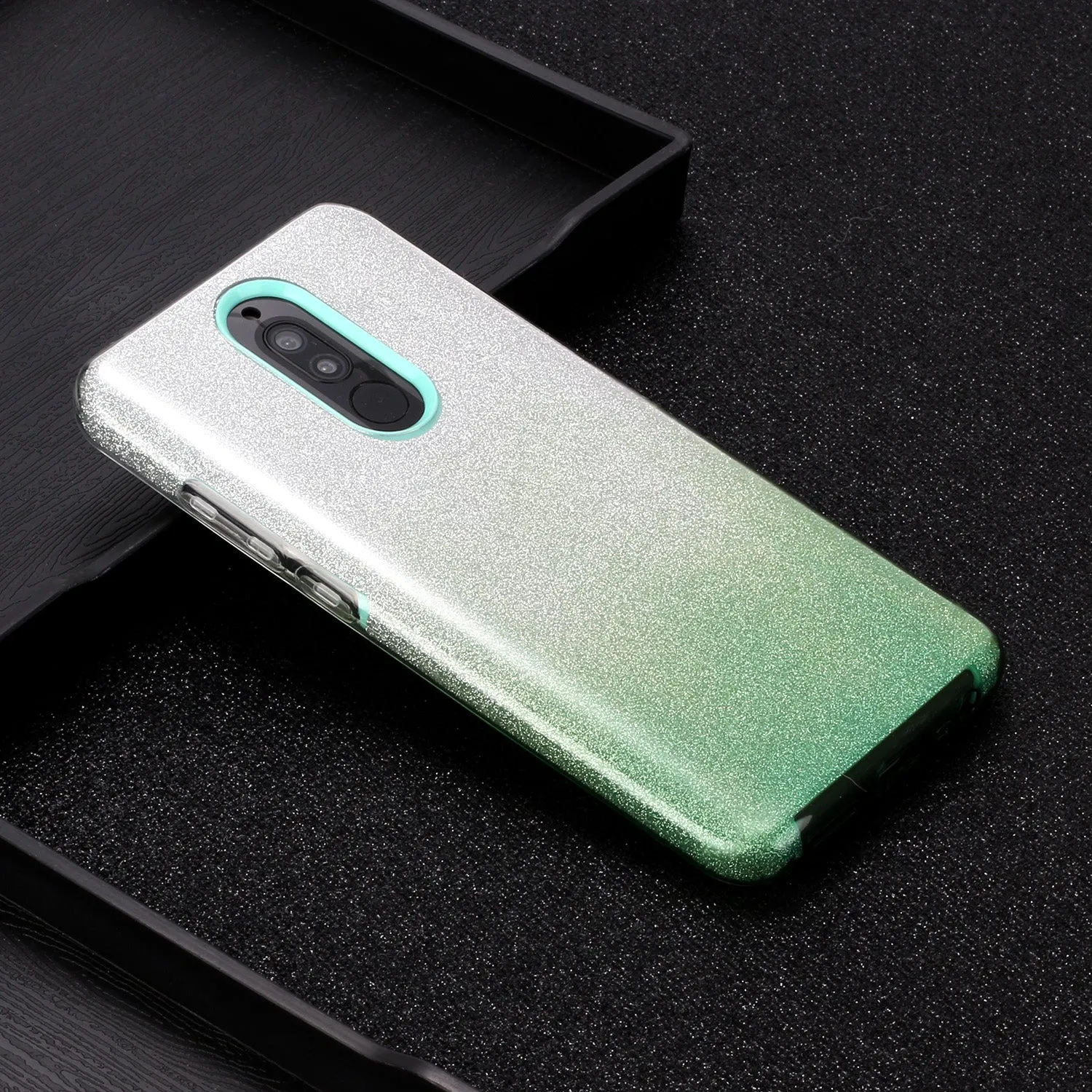For XIAOMI CC9E/A3/10/10 PRO/K20/K20 pro Phone Case Gradient Color Glitter Powder Phone Cover with Airbag Bracket green