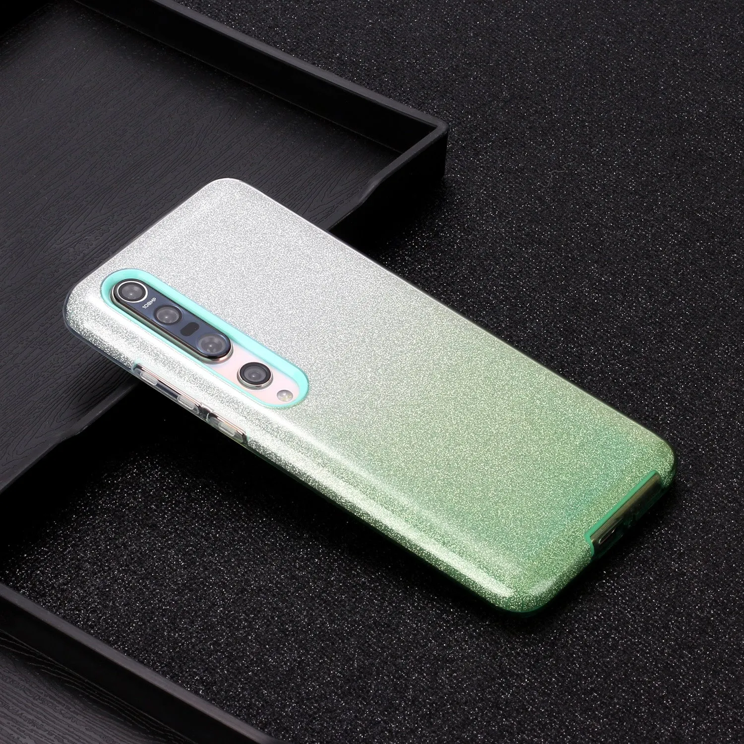 For XIAOMI CC9E/A3/10/10 PRO/K20/K20 pro Phone Case Gradient Color Glitter Powder Phone Cover with Airbag Bracket green
