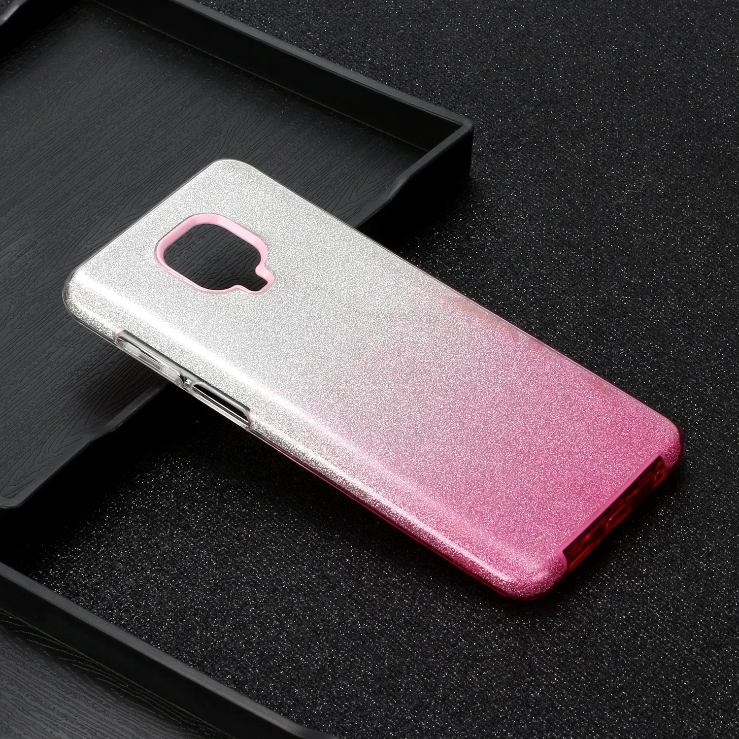 For XIAOMI CC9E/A3/10/10 PRO/K20/K20 pro Phone Case Gradient Color Glitter Powder Phone Cover with Airbag Bracket Pink