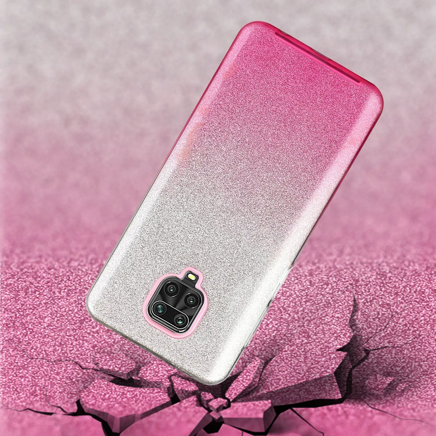 For XIAOMI CC9E/A3/10/10 PRO/K20/K20 pro Phone Case Gradient Color Glitter Powder Phone Cover with Airbag Bracket Pink