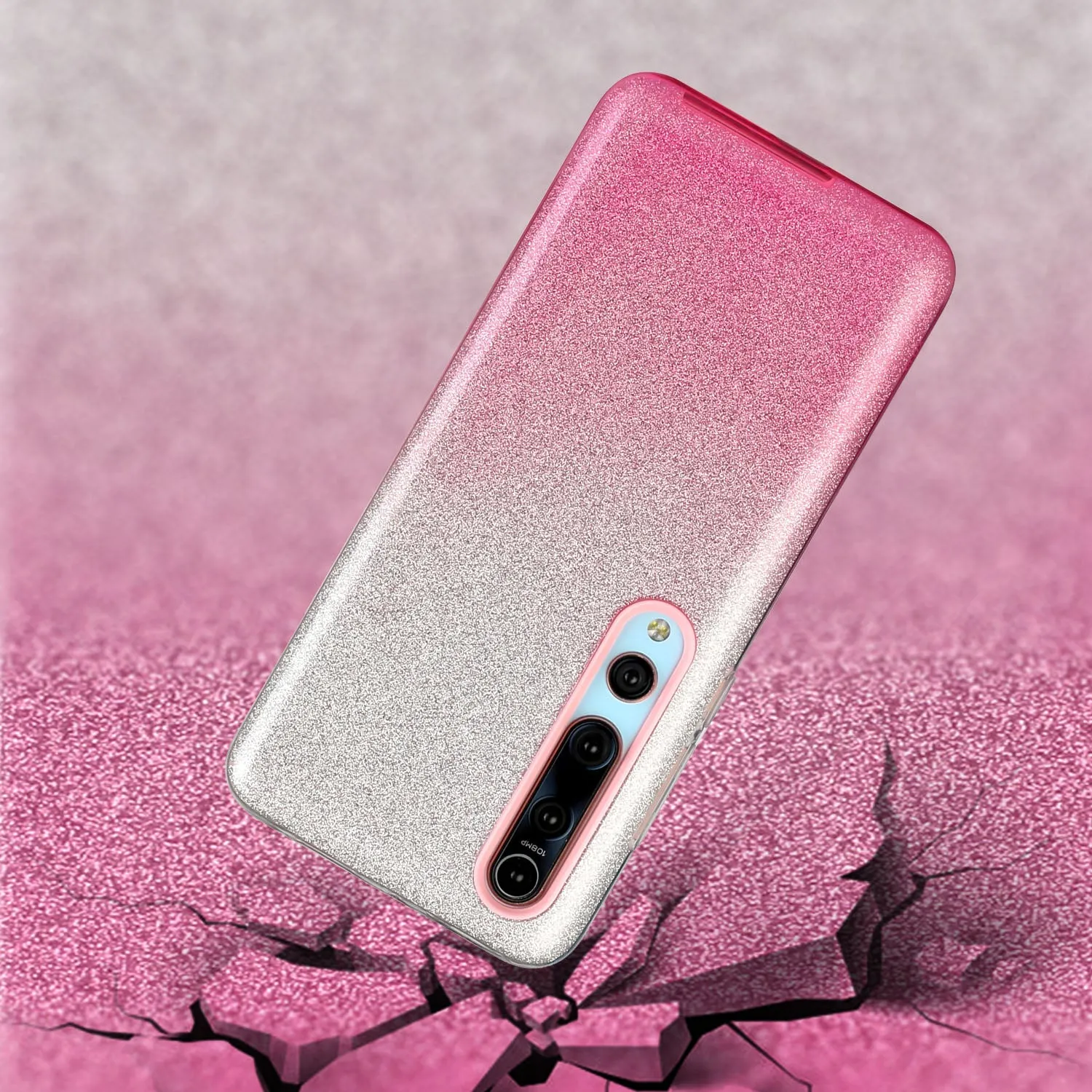 For XIAOMI CC9E/A3/10/10 PRO/K20/K20 pro Phone Case Gradient Color Glitter Powder Phone Cover with Airbag Bracket Pink
