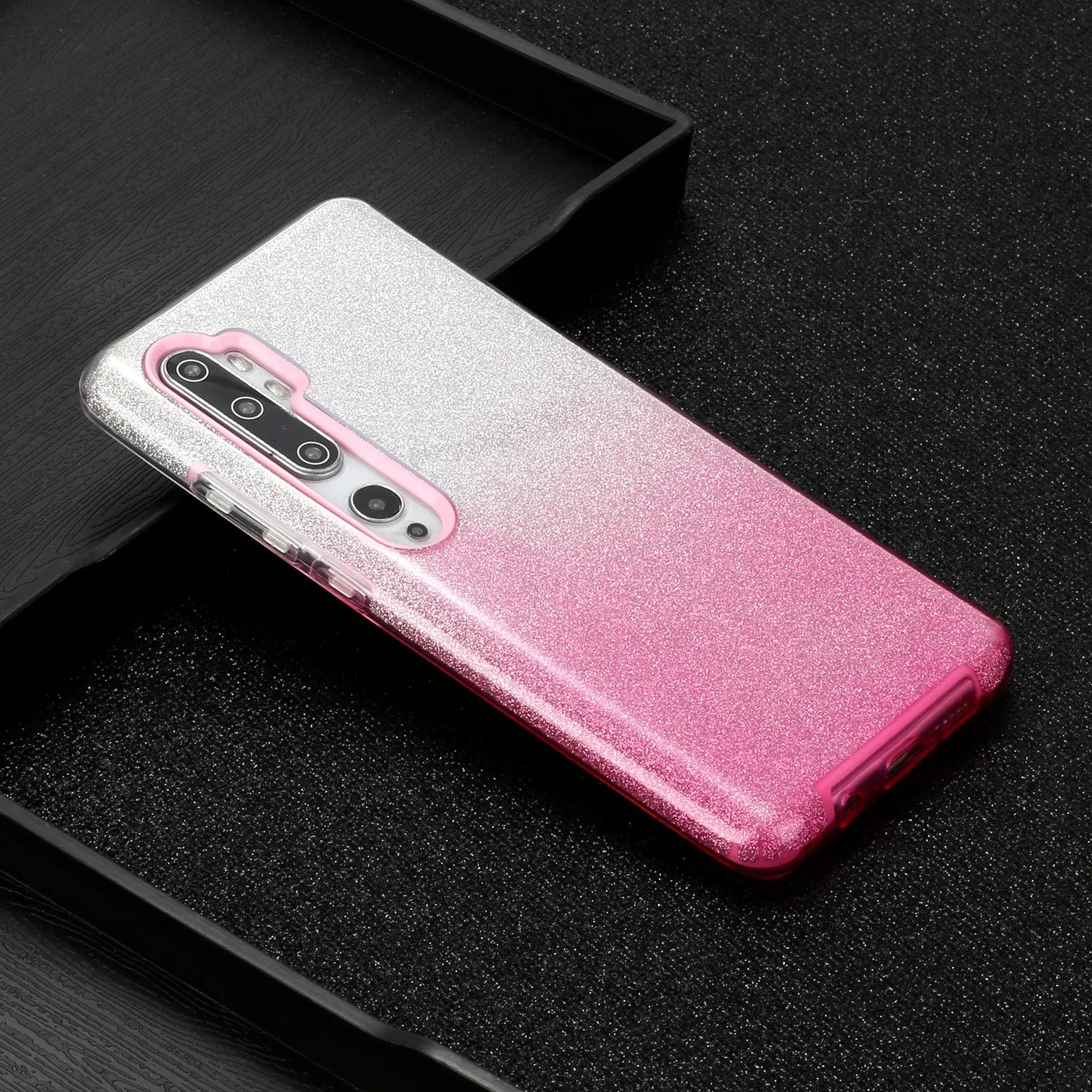For XIAOMI CC9E/A3/10/10 PRO/K20/K20 pro Phone Case Gradient Color Glitter Powder Phone Cover with Airbag Bracket Pink