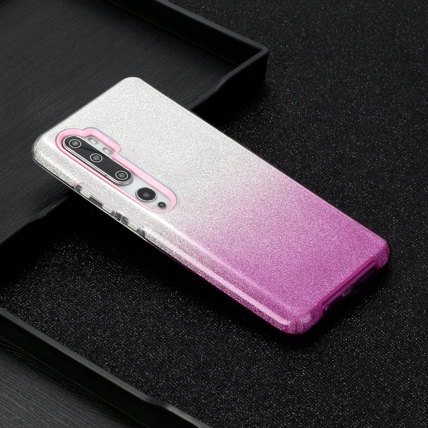 For XIAOMI CC9E/A3/10/10 PRO/K20/K20 pro Phone Case Gradient Color Glitter Powder Phone Cover with Airbag Bracket purple