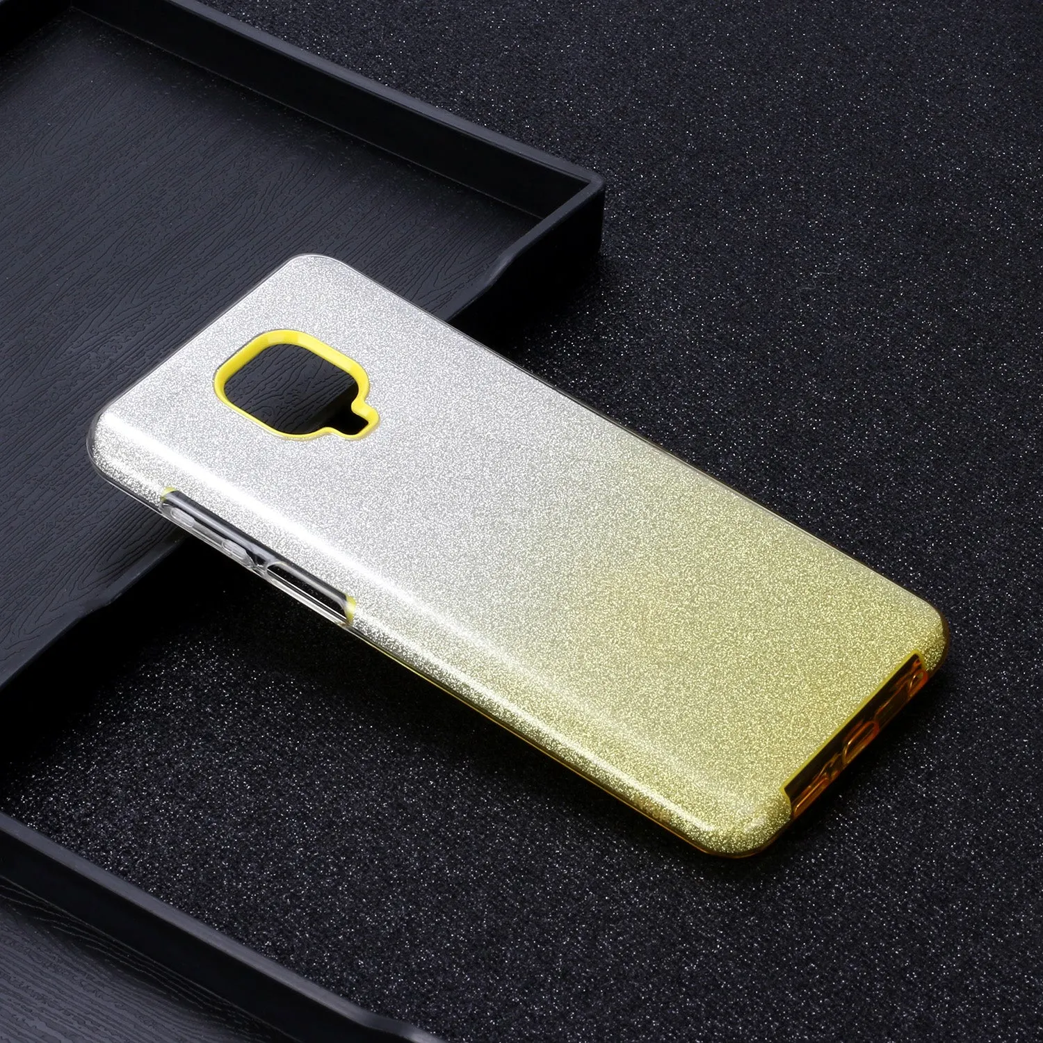 For XIAOMI CC9E/A3/10/10 PRO/K20/K20 pro Phone Case Gradient Color Glitter Powder Phone Cover with Airbag Bracket yellow