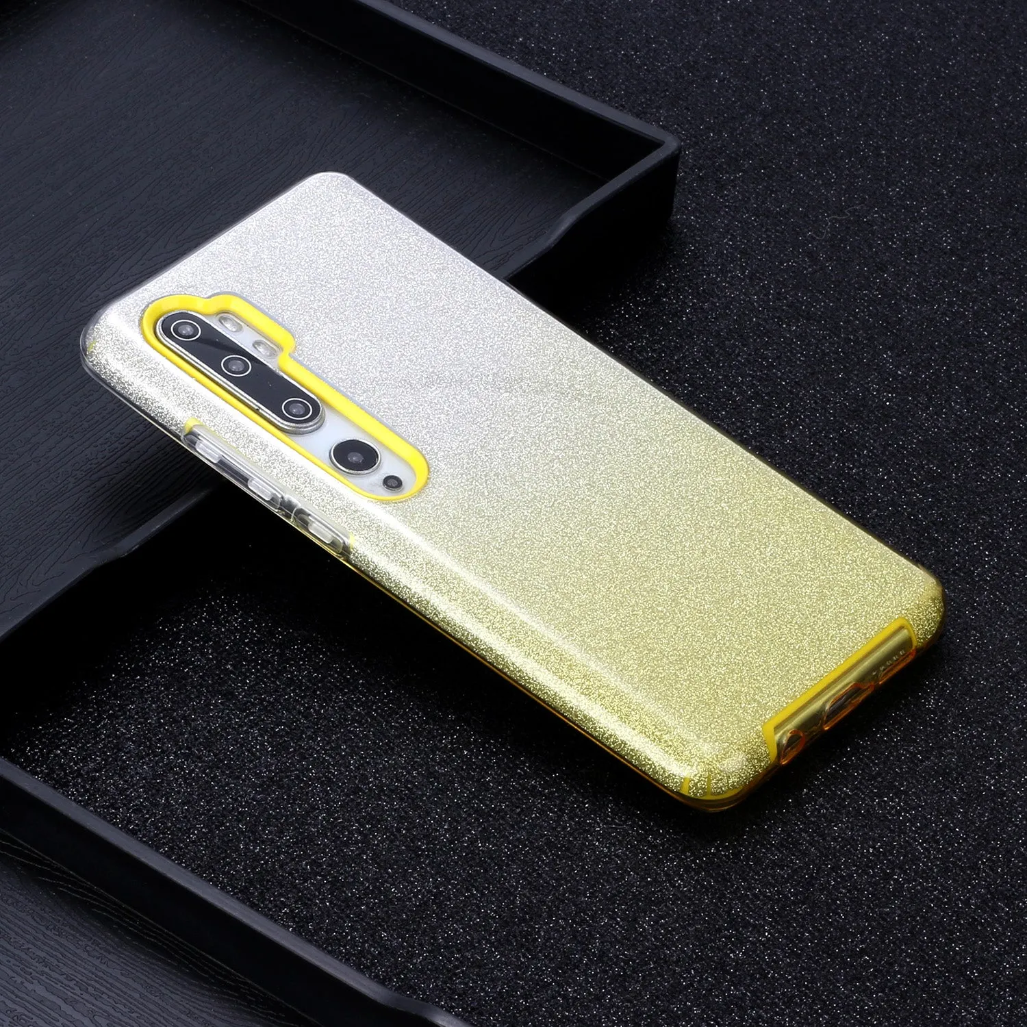 For XIAOMI CC9E/A3/10/10 PRO/K20/K20 pro Phone Case Gradient Color Glitter Powder Phone Cover with Airbag Bracket yellow