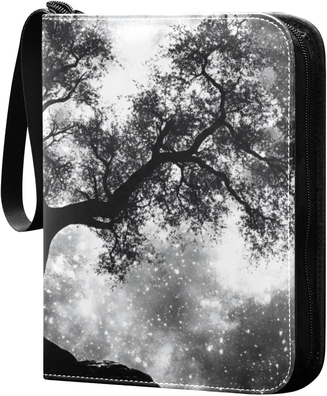 Forest Black Galaxy Card Binder 4 Pocket Trading Card Album Fits 400 Sports/Game Cards, PU Cover 3 Ring Card Collection with 50 Removable Sleeves