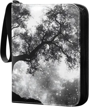 Forest Black Galaxy Card Binder 4 Pocket Trading Card Album Fits 400 Sports/Game Cards, PU Cover 3 Ring Card Collection with 50 Removable Sleeves