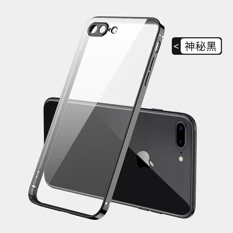 ForiPhone 7/8/SE 2020/7 plus/8 plus/6/6S/6 plus/6S plus Mobile Phone shell Square Transparent electroplating TPU Cover Cell Phone Case red