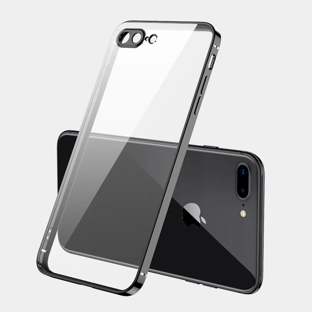 ForiPhone 7/8/SE 2020/7 plus/8 plus/6/6S/6 plus/6S plus Mobile Phone shell Square Transparent electroplating TPU Cover Cell Phone Case red