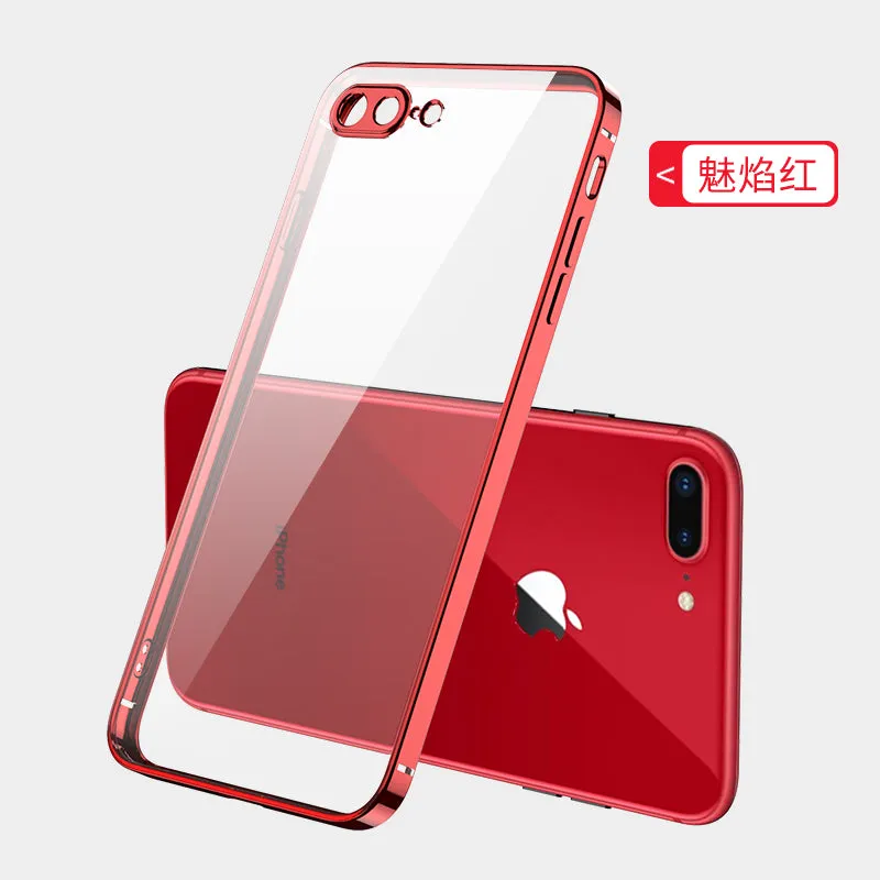 ForiPhone 7/8/SE 2020/7 plus/8 plus/6/6S/6 plus/6S plus Mobile Phone shell Square Transparent electroplating TPU Cover Cell Phone Case red