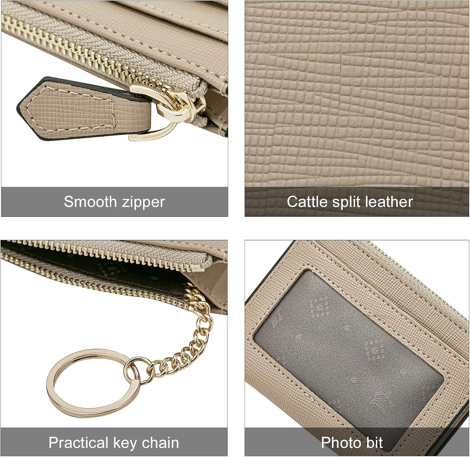 FOXLOVER Women's ID Cases Mini Card Case with Attached Key Ring，Lightweight coin pouch with id holder，Slim Minimalist Wallet（Apricot）