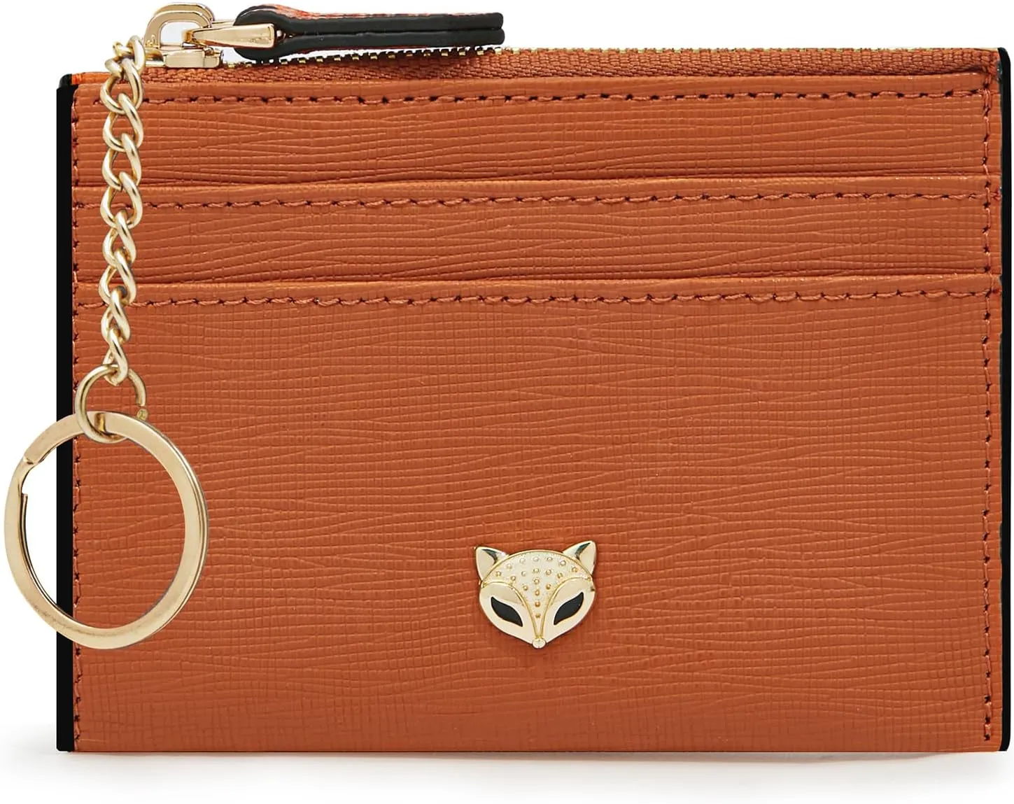 FOXLOVER Women's ID Cases Mini Card Case with Attached Key Ring，Lightweight coin pouch with id holder，Slim Minimalist Wallet（Orange）