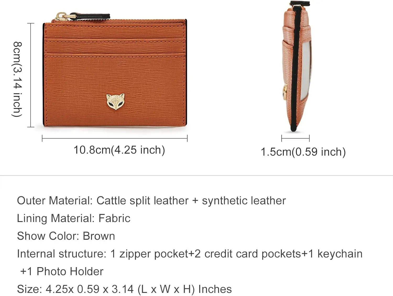 FOXLOVER Women's ID Cases Mini Card Case with Attached Key Ring，Lightweight coin pouch with id holder，Slim Minimalist Wallet（Orange）