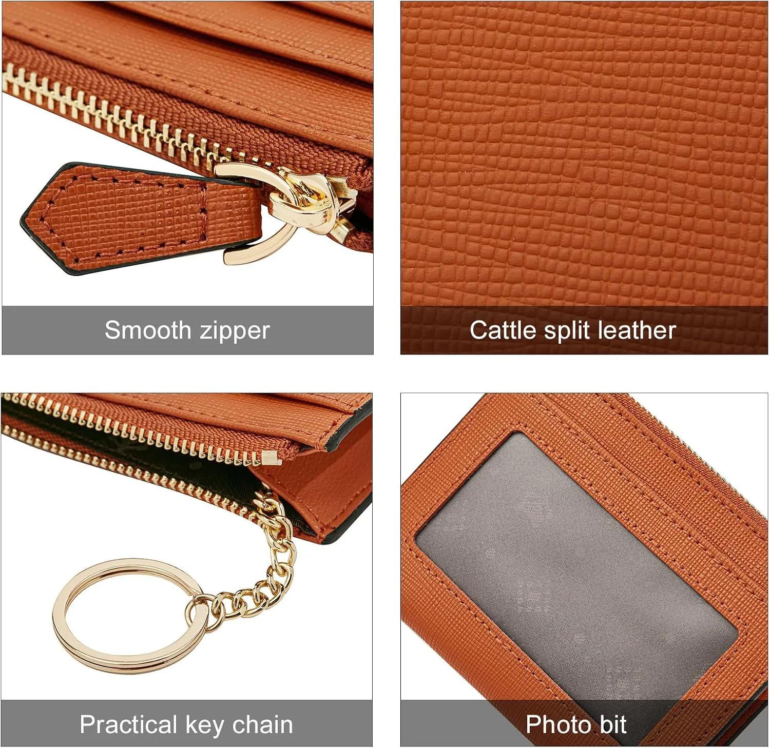 FOXLOVER Women's ID Cases Mini Card Case with Attached Key Ring，Lightweight coin pouch with id holder，Slim Minimalist Wallet（Orange）
