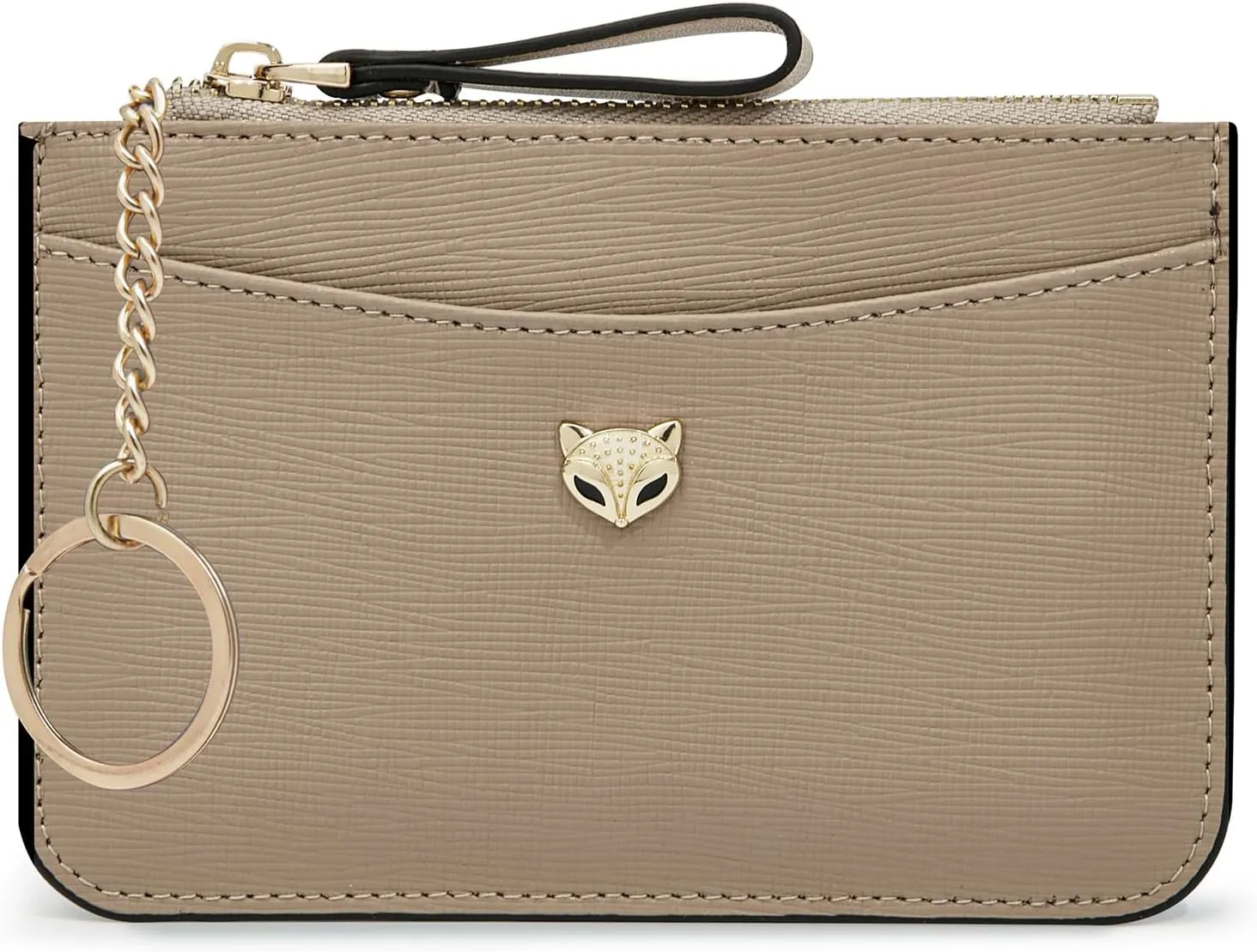 FOXLOVER Women's ID Cases Small Card Case with Attached Key Ring，Lightweight coin pouch with id holder，Slim Minimalist Wallet（Apricot）