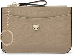 FOXLOVER Women's ID Cases Small Card Case with Attached Key Ring，Lightweight coin pouch with id holder，Slim Minimalist Wallet（Apricot）
