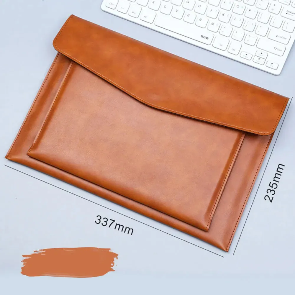 Free Custom Letters A4 Leather File Folder Business Briefcase Magnetic Button Waterproof Laptop Cases Office Organizer