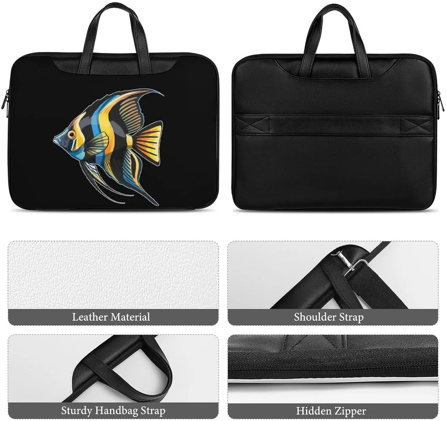 Freshwater Angelfish Laptop Bag PU Leather Computer Tote Bag Carrying Case Messenger Bag with Handle