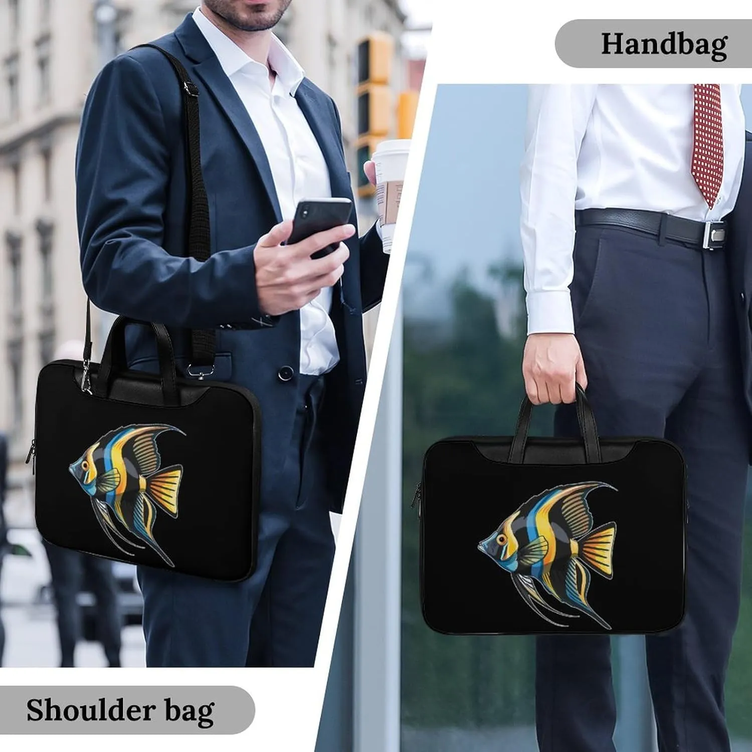 Freshwater Angelfish Laptop Bag PU Leather Computer Tote Bag Carrying Case Messenger Bag with Handle