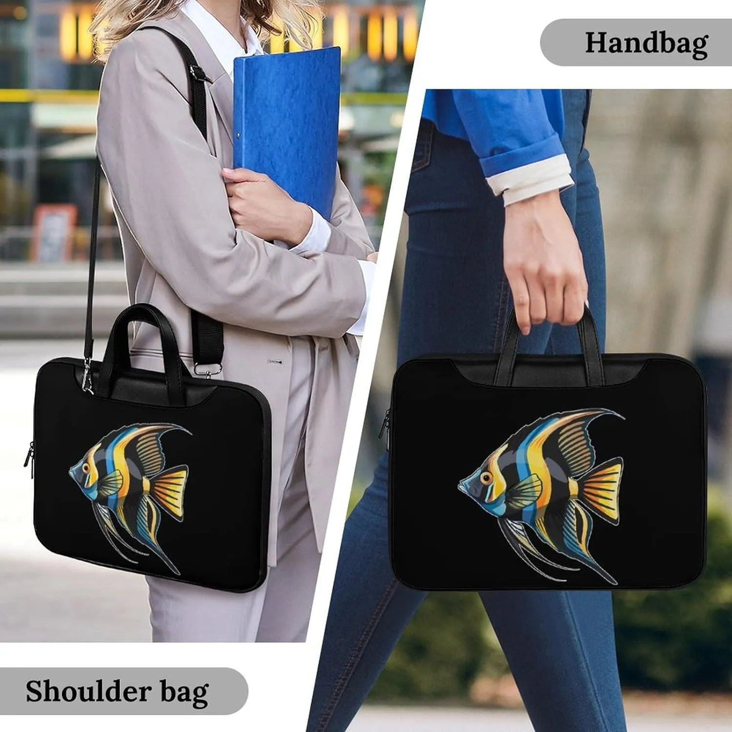 Freshwater Angelfish Laptop Bag PU Leather Computer Tote Bag Carrying Case Messenger Bag with Handle