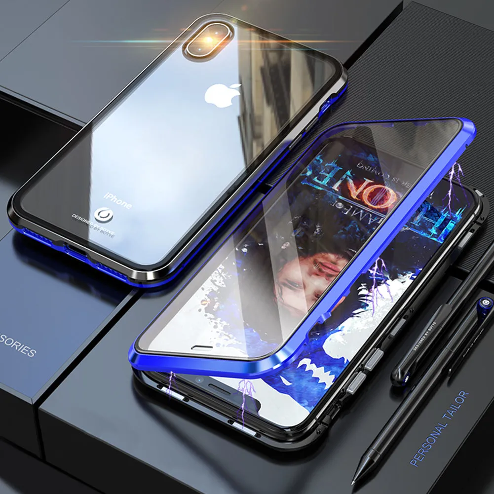 Front   Back Tempered Glass 360 Full Magnetic Case for iPhone X XS MAX XR