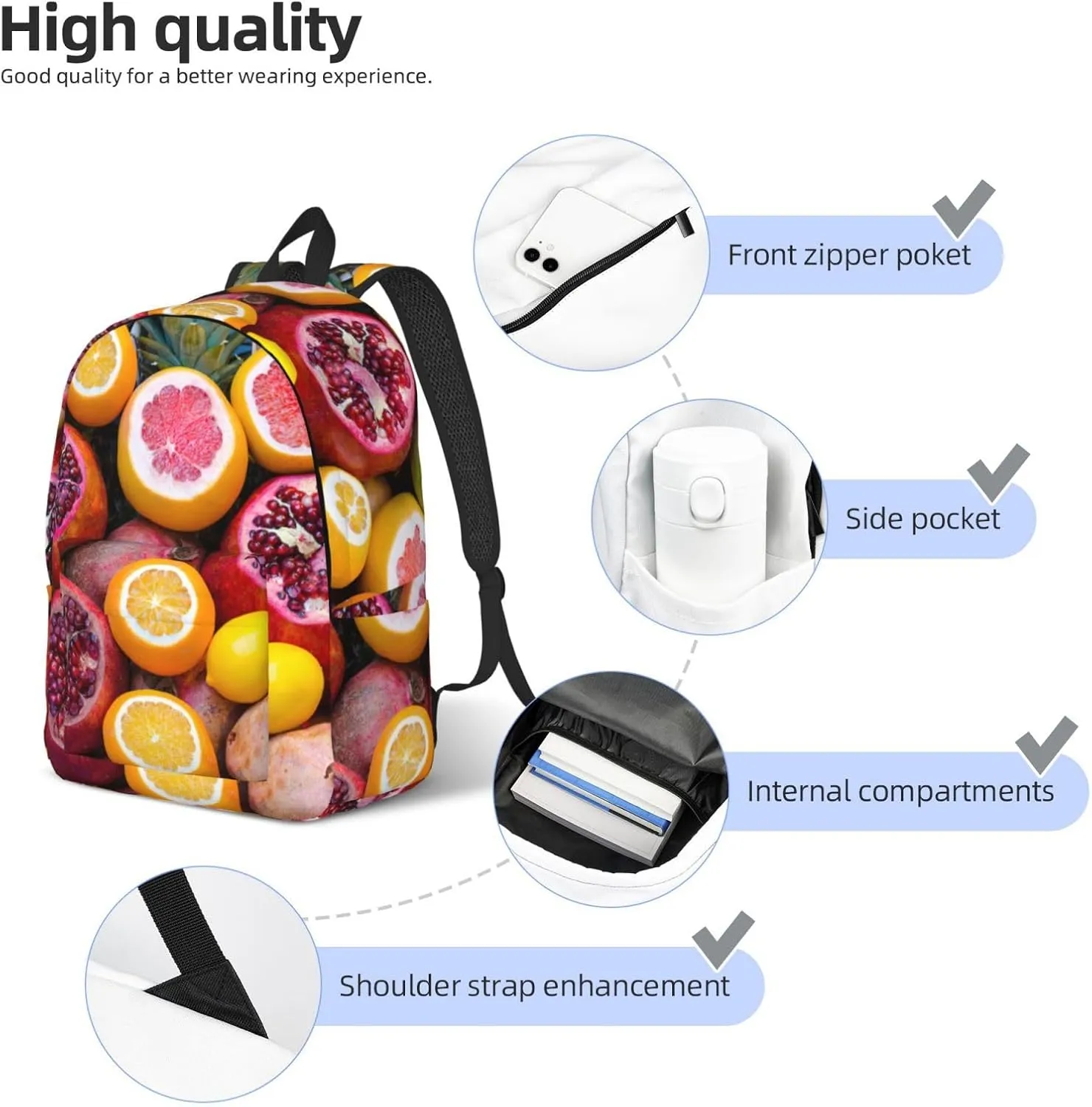 Fruit Picture-standard print Duffel Bag, Lightweight Duffel Bag, Casual Backpack, 17.7 x 6.3 x 12.2 inches