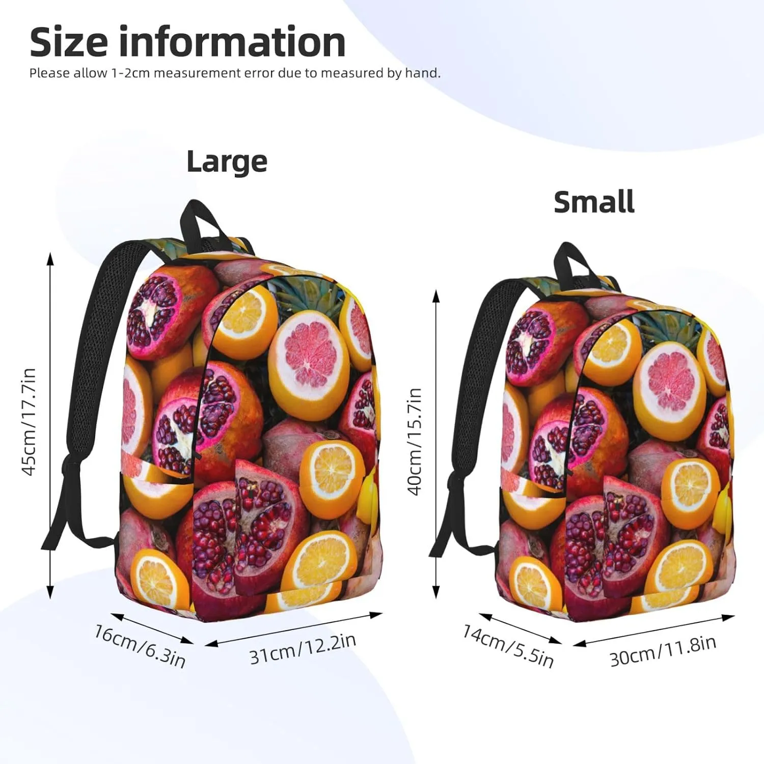 Fruit Picture-standard print Duffel Bag, Lightweight Duffel Bag, Casual Backpack, 17.7 x 6.3 x 12.2 inches