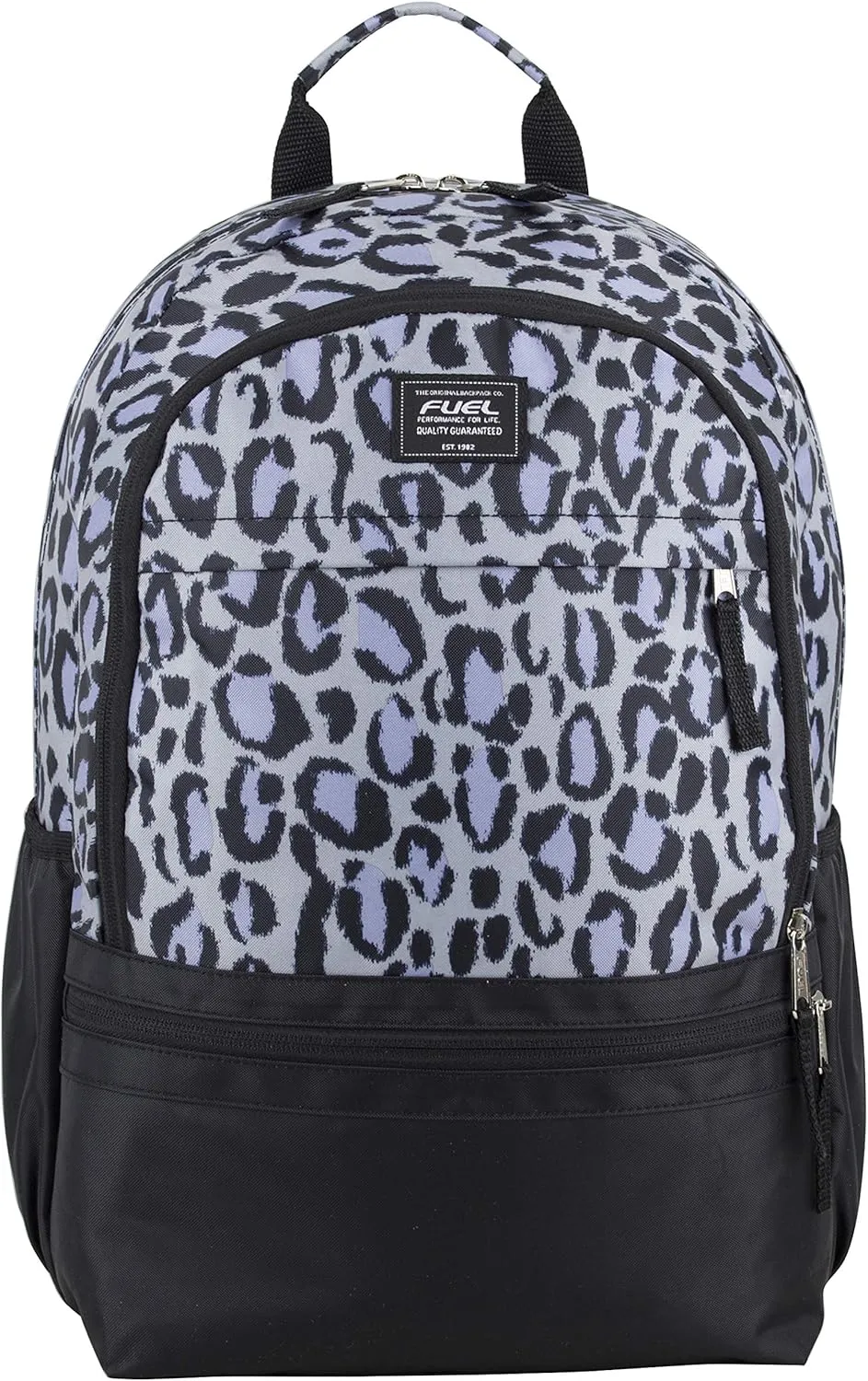 FUEL Ultimate Concept Water Resistant Carry On Luggage Travel Laptop College Business Backpack Work Bag (Black/Snow Leopard Print)