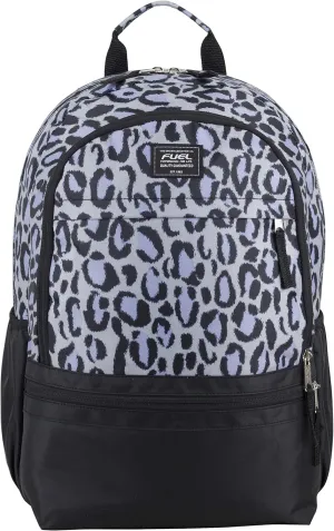 FUEL Ultimate Concept Water Resistant Carry On Luggage Travel Laptop College Business Backpack Work Bag (Black/Snow Leopard Print)
