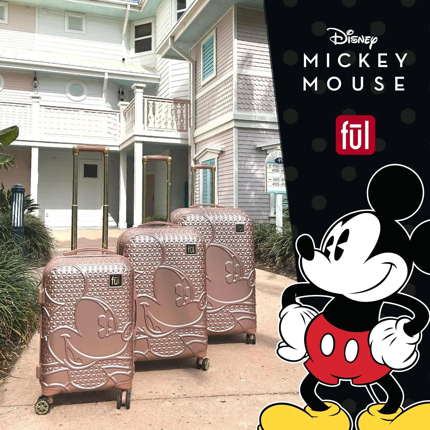 FUL Disney Mickey Mouse 29 Inch Rolling Luggage, Hardshell Suitcase with Spinner Wheels, Rose Gold
