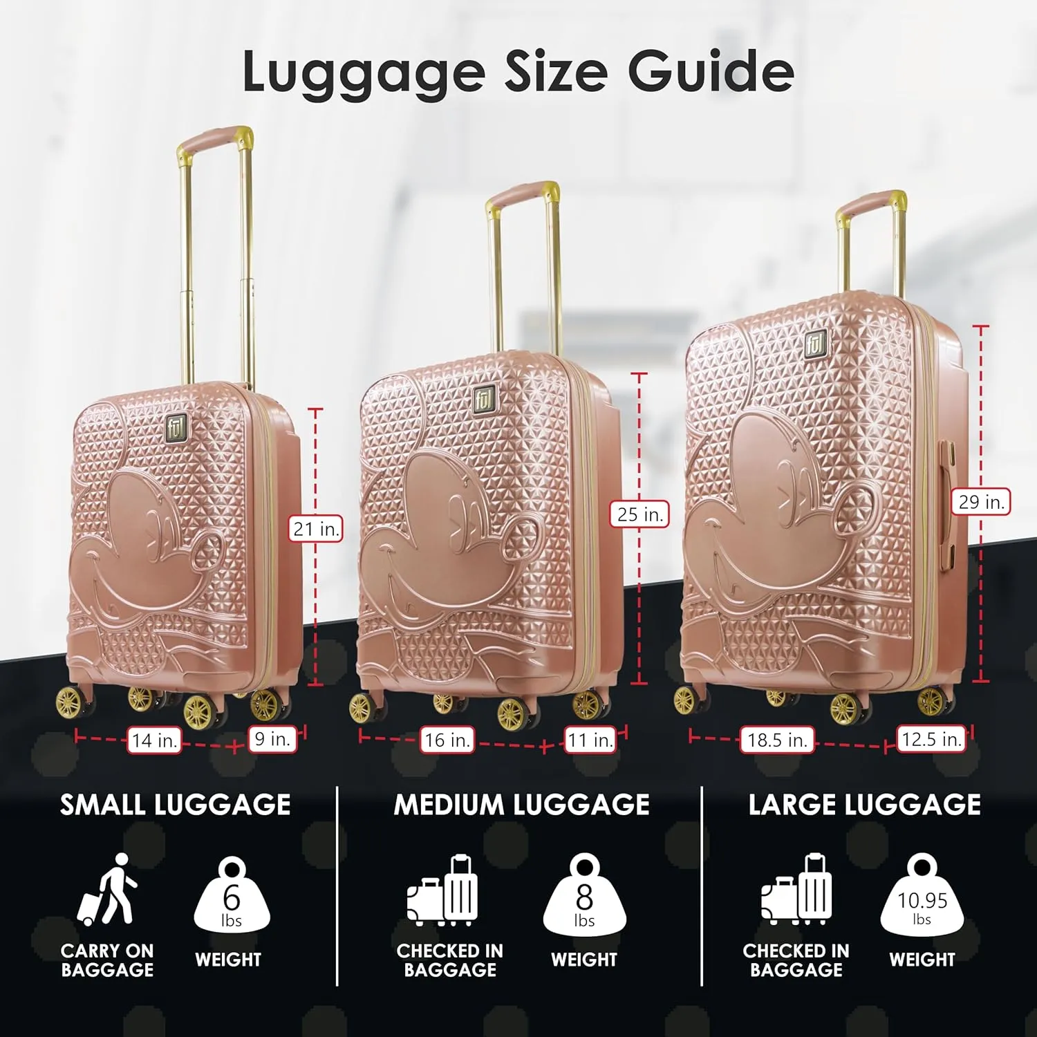 FUL Disney Mickey Mouse 29 Inch Rolling Luggage, Hardshell Suitcase with Spinner Wheels, Rose Gold